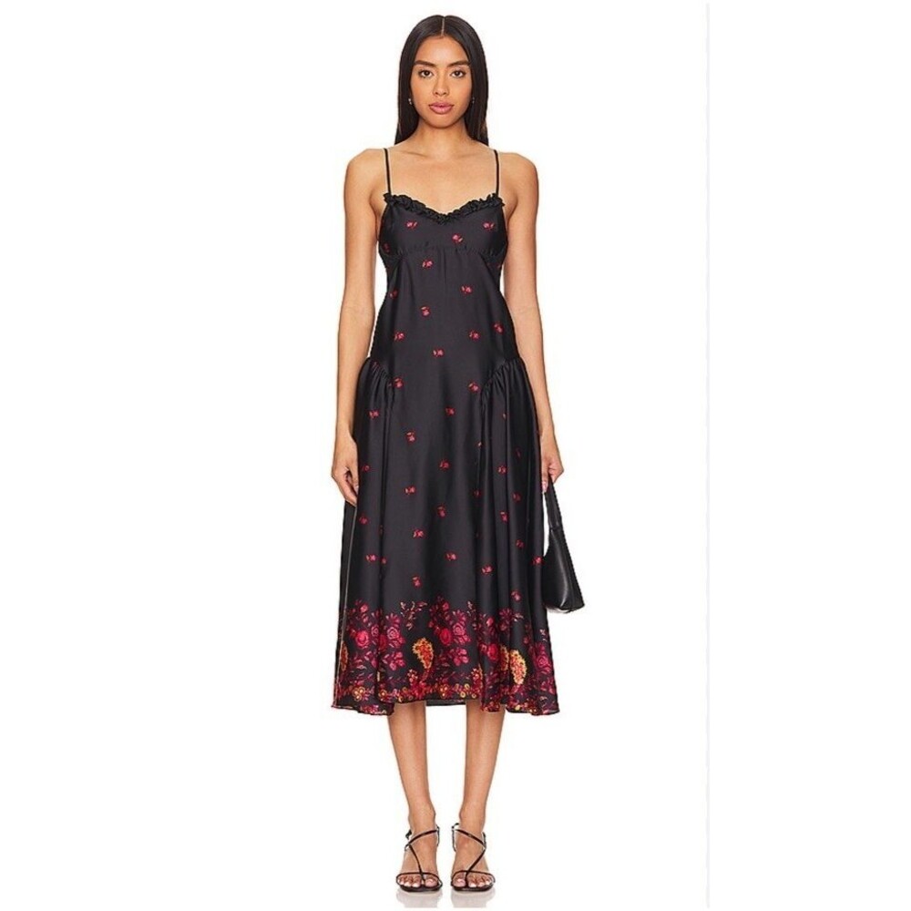 Free People Intimately On My Own Floral Printed Maxi Dress Size XS Black Red